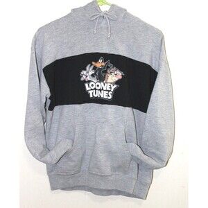 Looney Tunes Big Logo Graphic Women's  Black and Gray Cotton Hoodie Sweat Size S